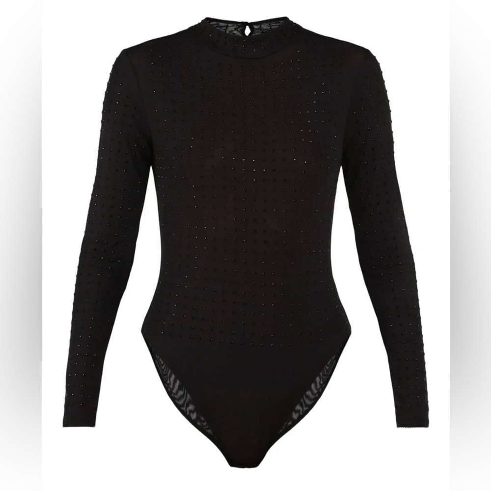 No Boundaries Mesh Studded Black Long Sleeve Bodysuit - Picture 4 of 13